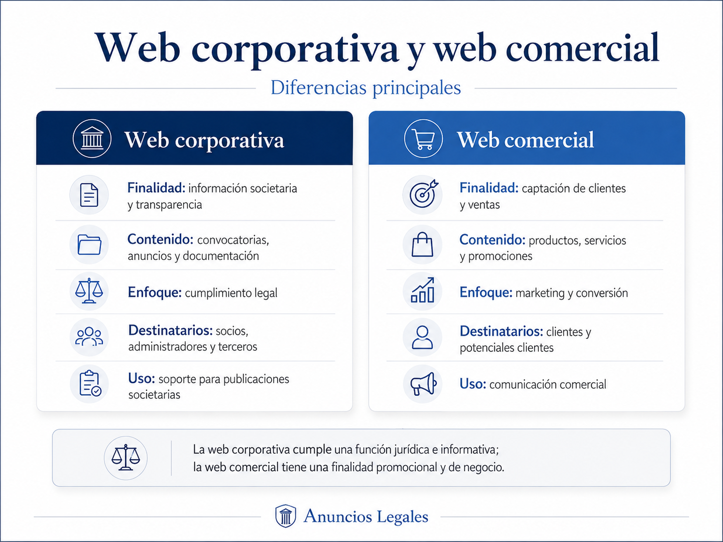Comparativa entre web corporativa y web comercial