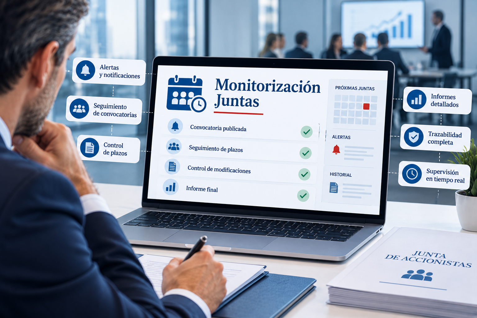 Monitorización de Juntas Online y seguimiento de publicaciones societarias