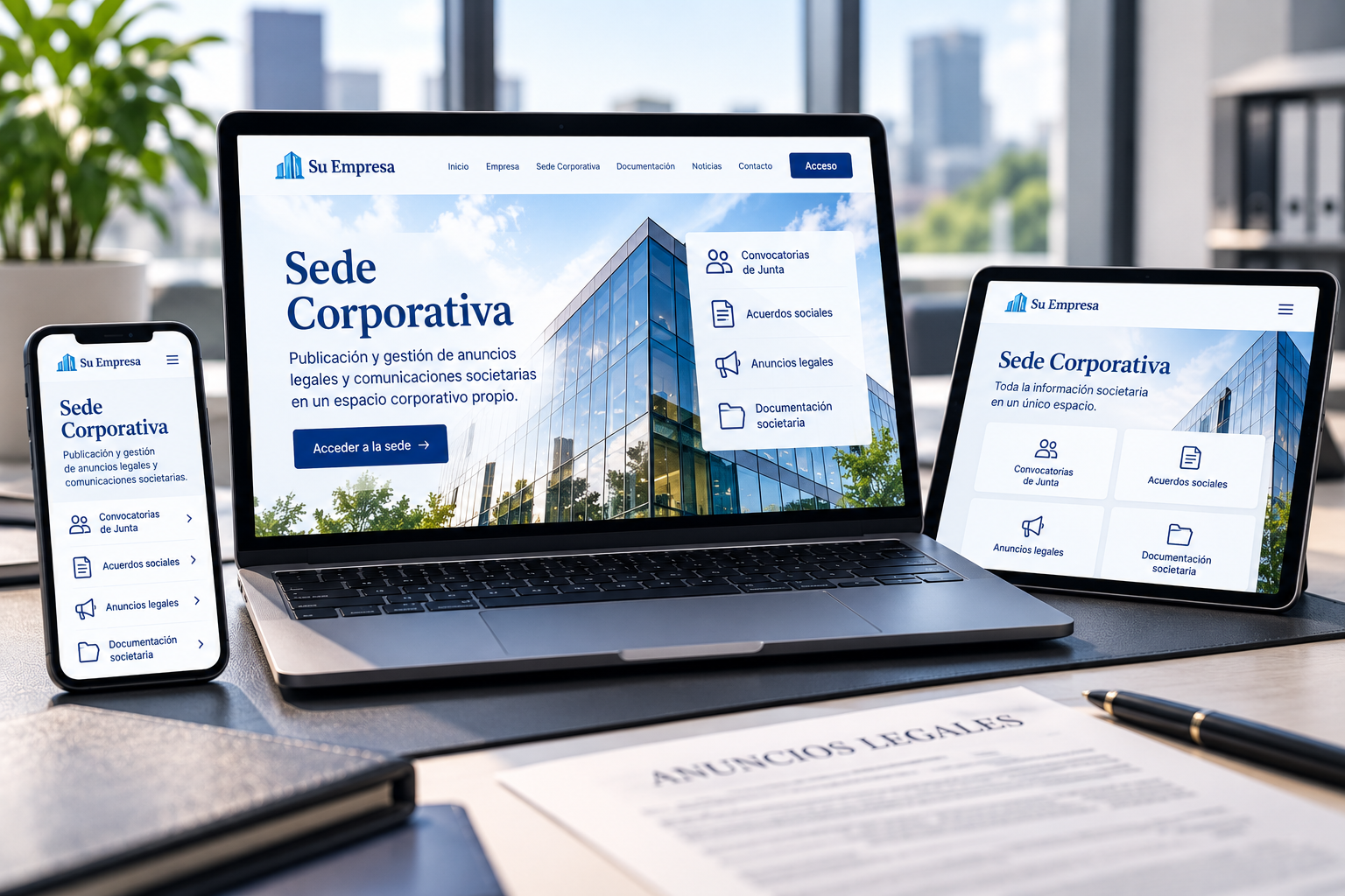 Sede Corporativa para empresas con acceso desde ordenador, tablet y móvil