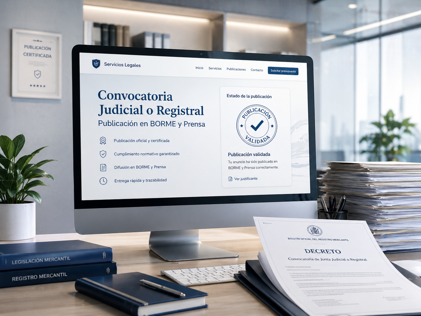 Publicar anuncio de convocatoria de Junta Judicial o Registral en BORME y prensa