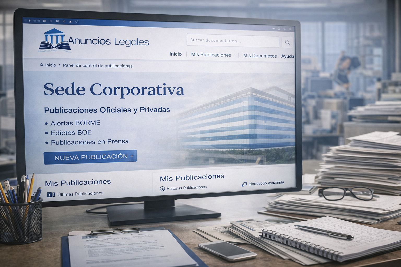 Sede corporativa de Anuncios Legales para publicar y acreditar comunicaciones societarias