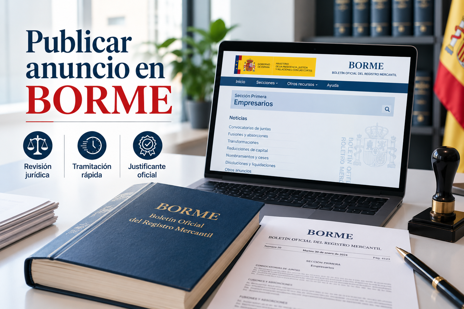 Publicación de anuncios legales y societarios en el BORME